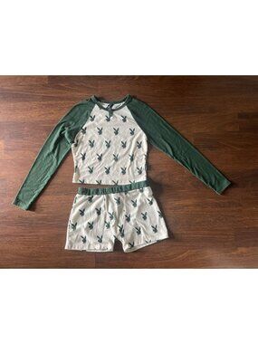 Playboy x Missguided Bunny Pajama Set Womens Medium Green Lounge Set